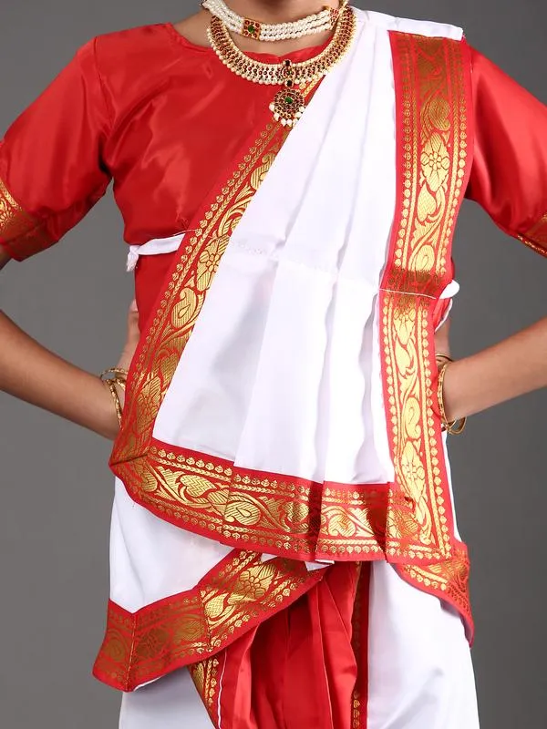 Bharatanatyam Dance Costume Dress for Girls in White and Red