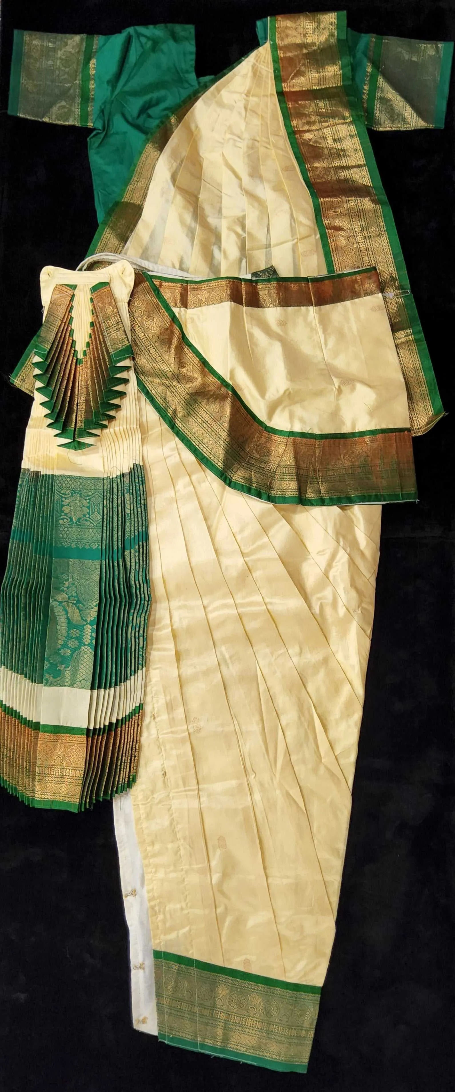 Bharatnatyam Dress | Half white with Green Border | Dharmavaram Silk |Readymade Dance Costume