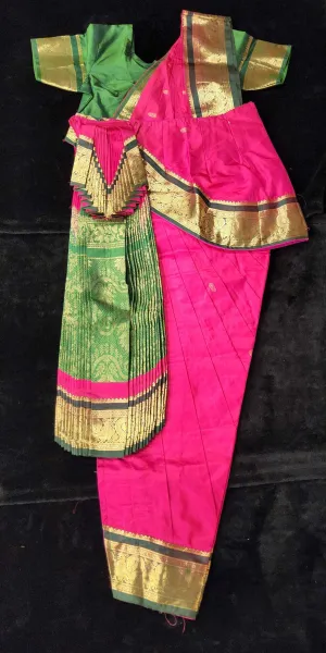 Bharatnatyam Dress | Pink with Green | Dharmavaram Silk | Readymade Dance Costume