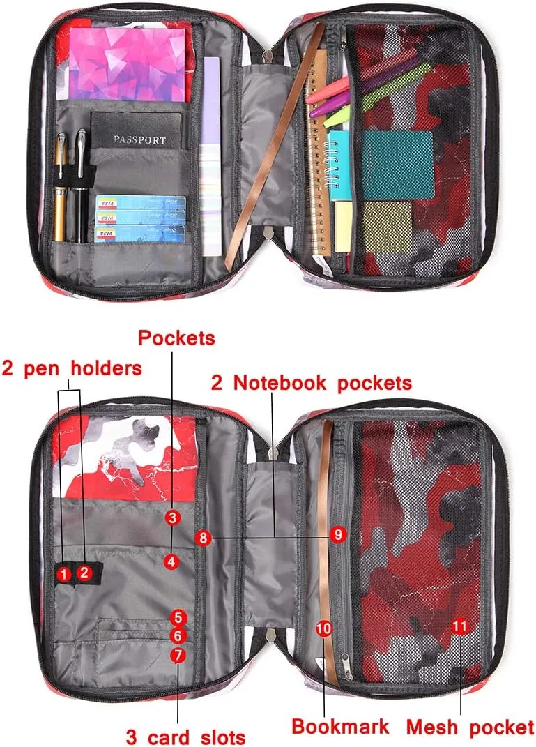 Bible Case Cover for Boys Medium Large Kids Study Bible Carrying Bag Carrier with Zipper Good Holy Book Protector Teens Girls LDS Church Scripture Organizer Catholic Gift Red Camouflage Waterproof