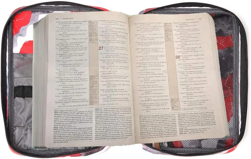 Bible Case Cover for Boys Medium Large Kids Study Bible Carrying Bag Carrier with Zipper Good Holy Book Protector Teens Girls LDS Church Scripture Organizer Catholic Gift Red Camouflage Waterproof