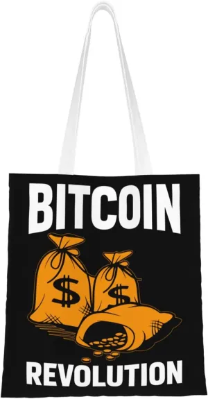 Bitcoin Revolution Tote Bag for Women Canvas Shopping Bags Reusable Beach Bag Grocery Bags Tote Shoulder Bag Gift Bags