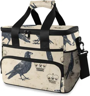 Black Bird Crown Beige Cooler Bag Insulated Cooler Soft Sided Cooler 24 Can Portable Picnic Bag Large Leakproof Lunch Bag Box for Beach Grocery Camping Travel Car Men Women