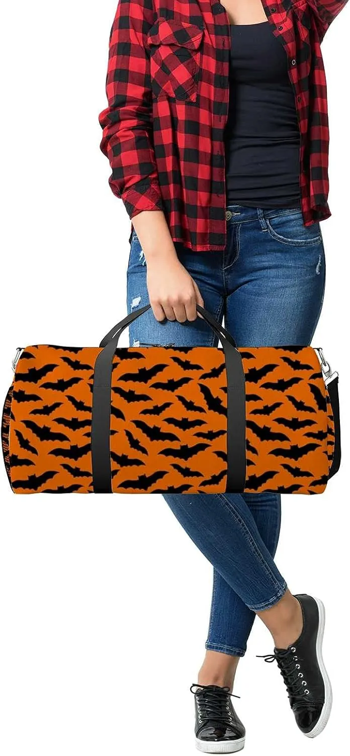 Black Flying Bats Sports Duffel Bag Travel Gym Tote Bags Lightweight Durable Shoulder Strap Waterproof Polyester Outside Mesh Pocket Overnight Trip Duffel Bag for Women Men