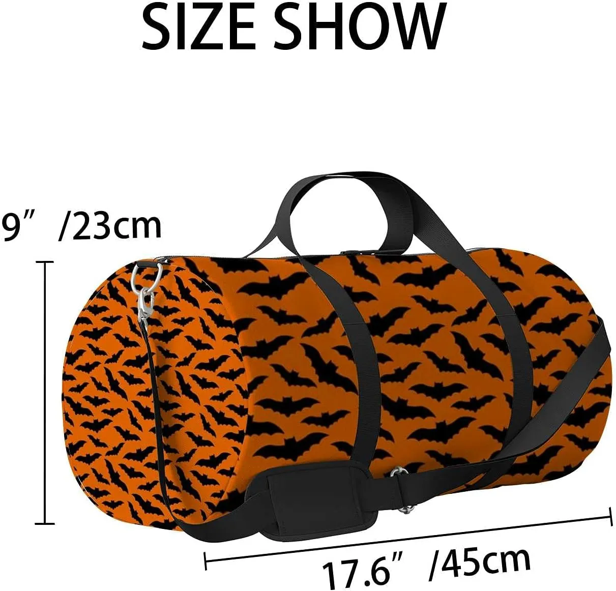 Black Flying Bats Sports Duffel Bag Travel Gym Tote Bags Lightweight Durable Shoulder Strap Waterproof Polyester Outside Mesh Pocket Overnight Trip Duffel Bag for Women Men