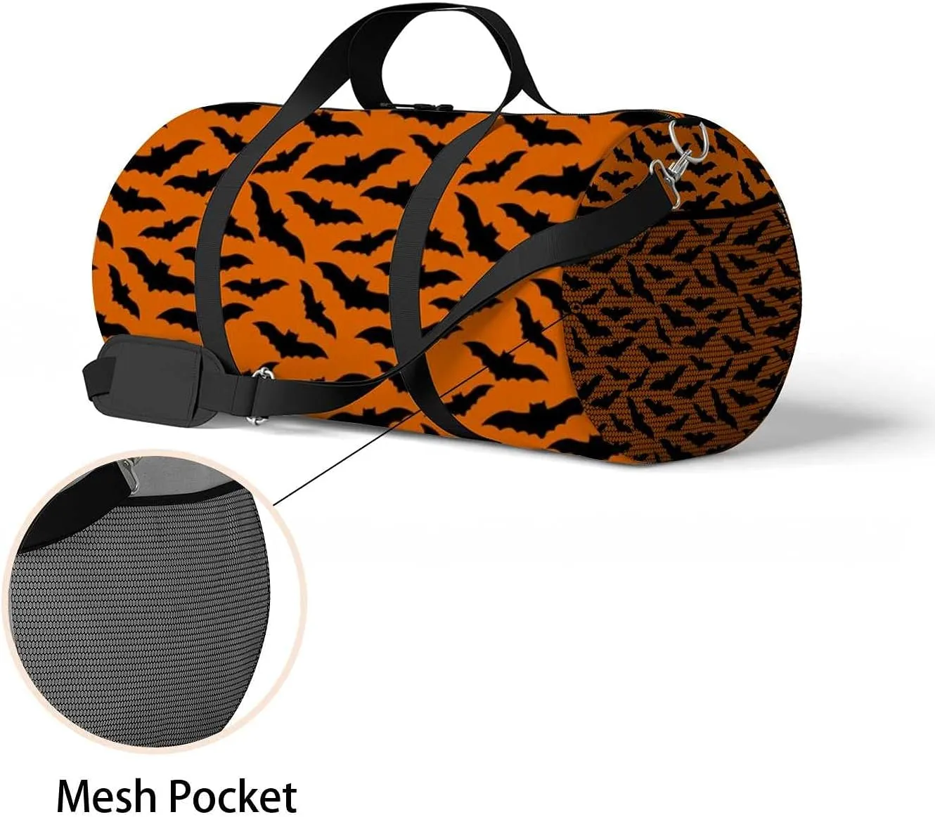 Black Flying Bats Sports Duffel Bag Travel Gym Tote Bags Lightweight Durable Shoulder Strap Waterproof Polyester Outside Mesh Pocket Overnight Trip Duffel Bag for Women Men