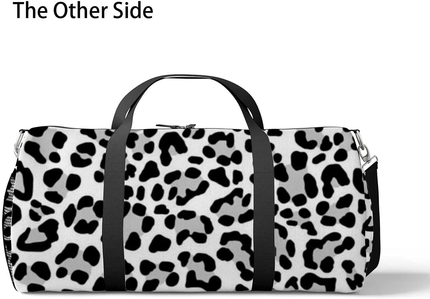 Black Gray Leopard Spots Sports Duffel Bag Travel Gym Tote Bags Lightweight Durable Shoulder Strap Waterproof Polyester Outside Mesh Pocket Overnight Trip Duffel Bag for Women Men