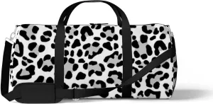 Black Gray Leopard Spots Sports Duffel Bag Travel Gym Tote Bags Lightweight Durable Shoulder Strap Waterproof Polyester Outside Mesh Pocket Overnight Trip Duffel Bag for Women Men