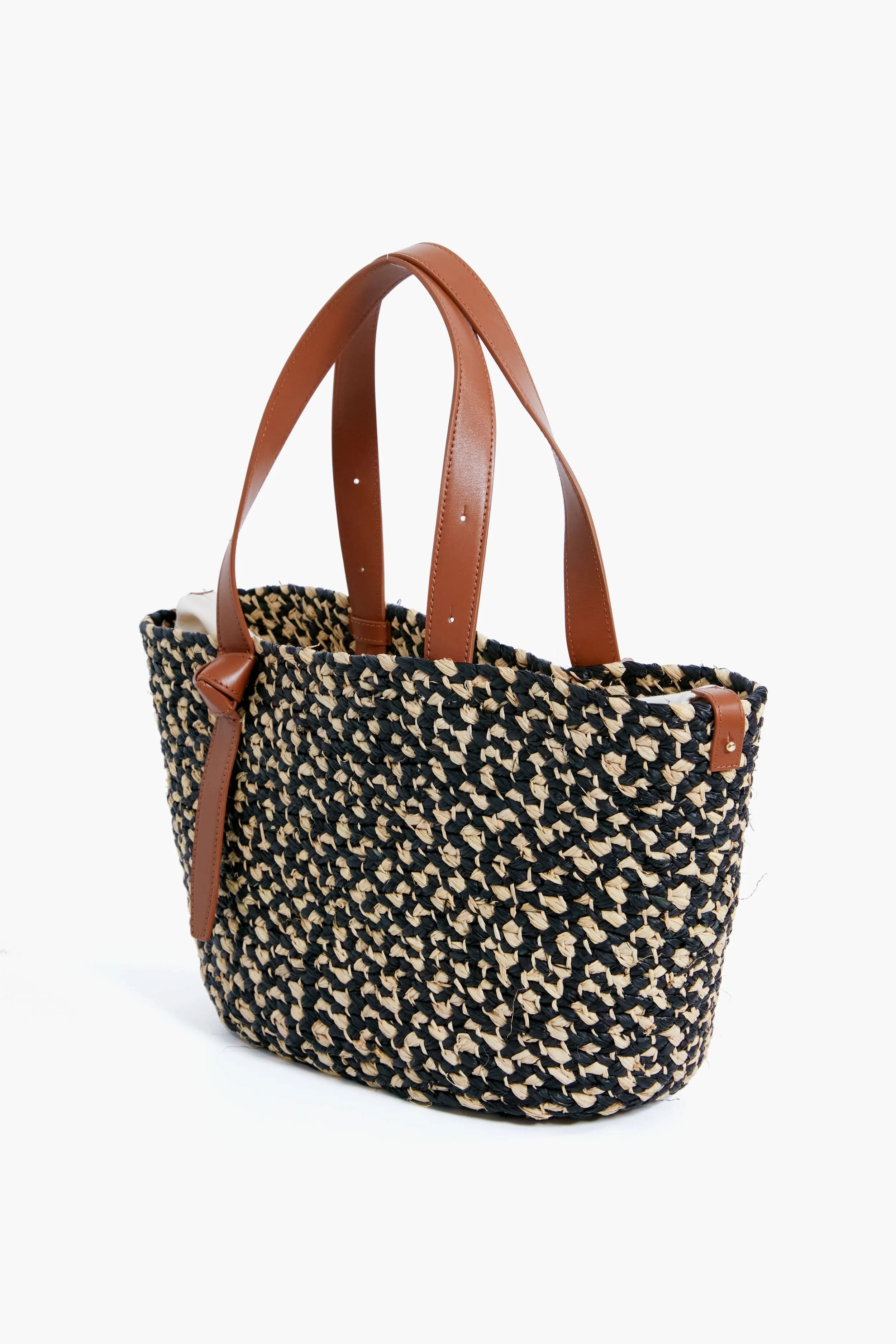 Black Melange Raffia Tote
