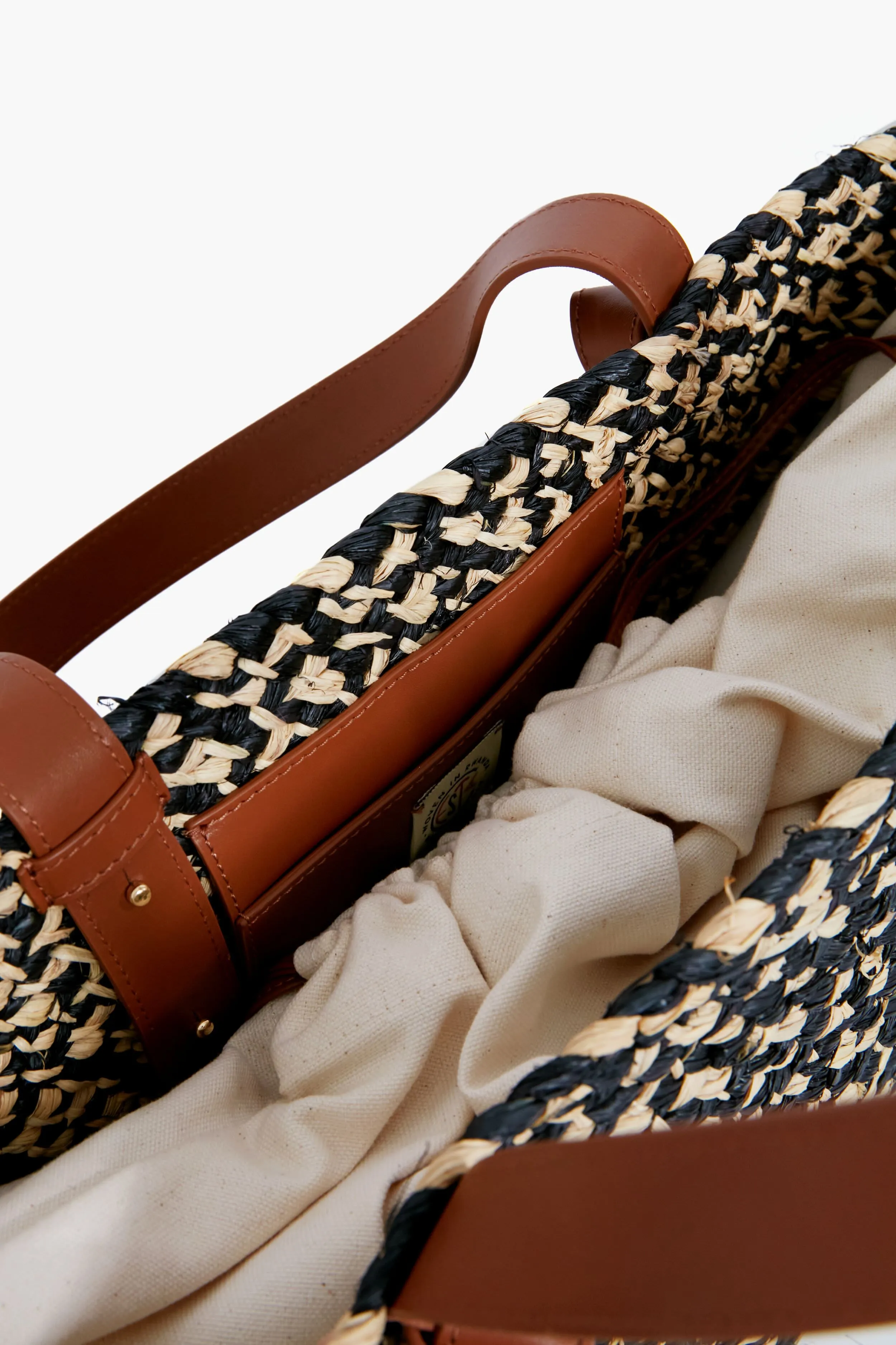 Black Melange Raffia Tote