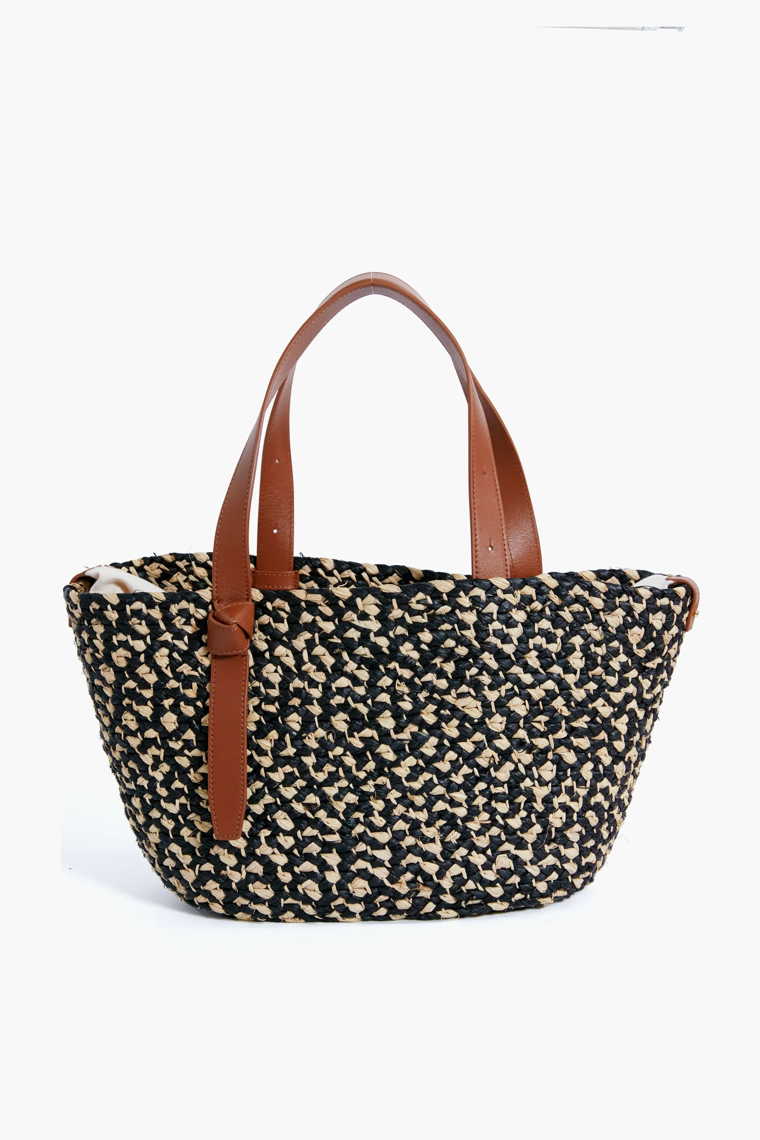 Black Melange Raffia Tote