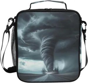Black Tornado Lightning Road Lunch Box for Girls Boys Insulated Lunch Bag with Adjustable Shoulder Strap Kids Thermal Tote Bags Cooler School Travel Picnic