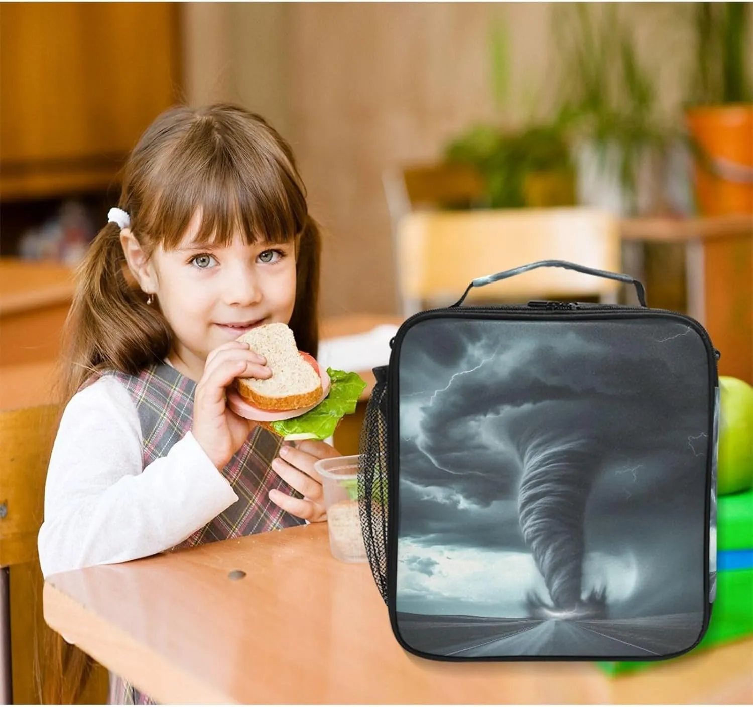 Black Tornado Lightning Road Lunch Box for Girls Boys Insulated Lunch Bag with Adjustable Shoulder Strap Kids Thermal Tote Bags Cooler School Travel Picnic