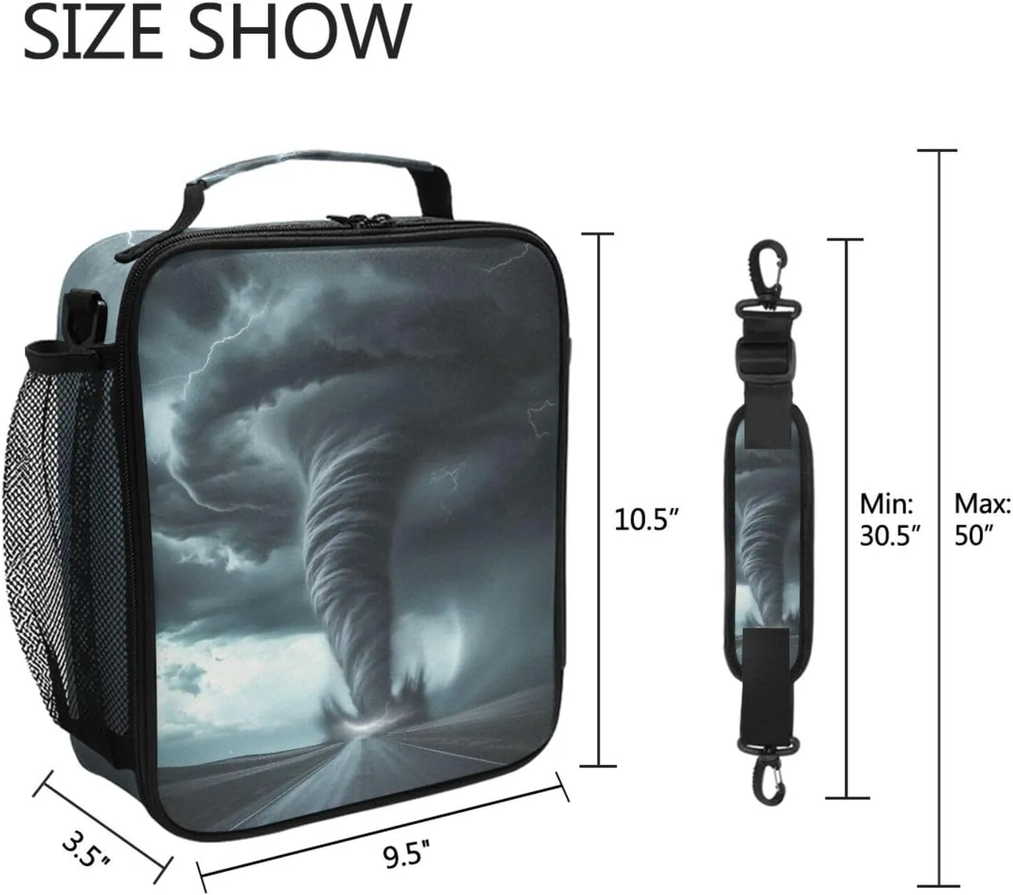 Black Tornado Lightning Road Lunch Box for Girls Boys Insulated Lunch Bag with Adjustable Shoulder Strap Kids Thermal Tote Bags Cooler School Travel Picnic