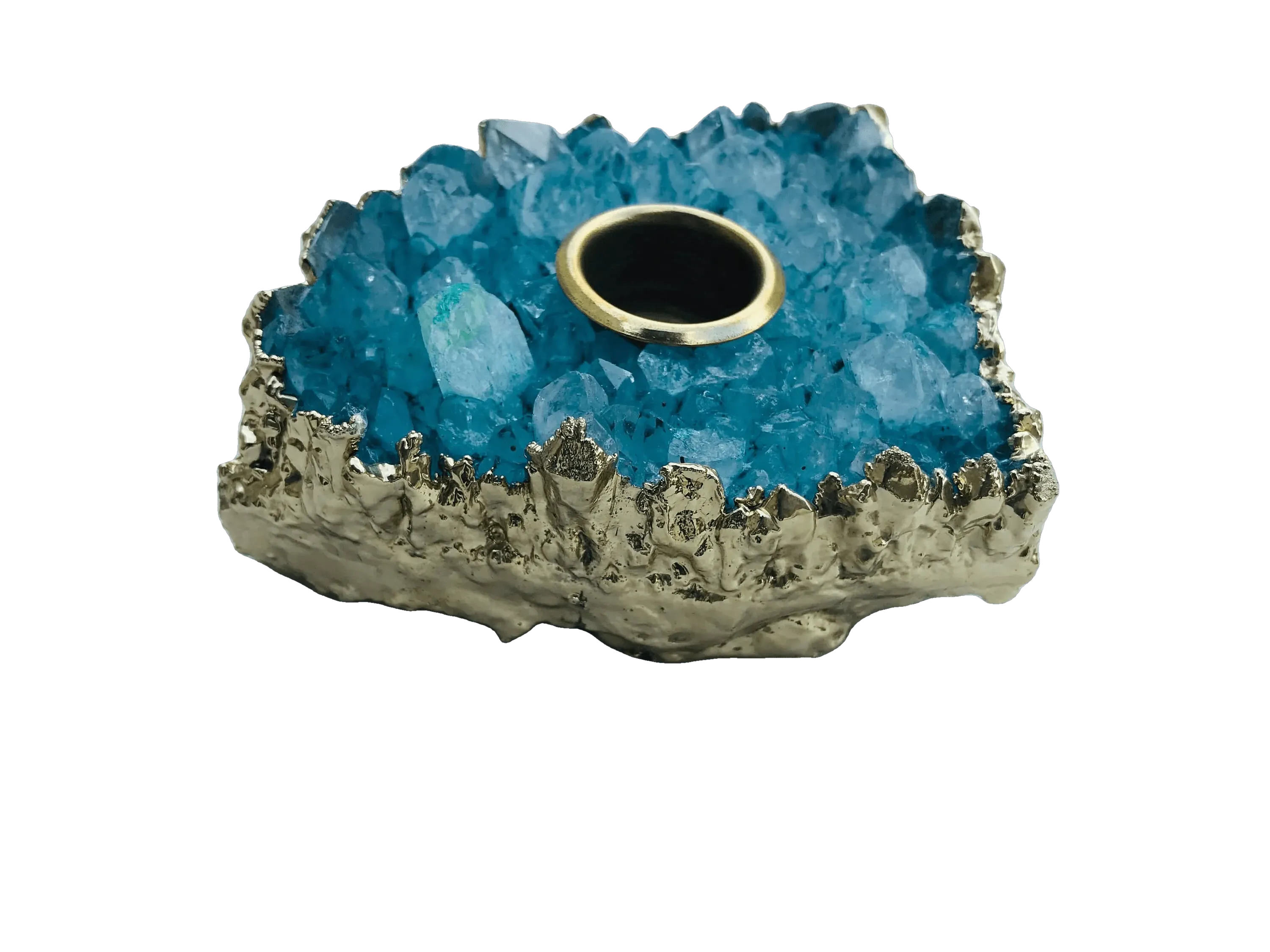 Blue Agate Gemstone Taper Candle Holder