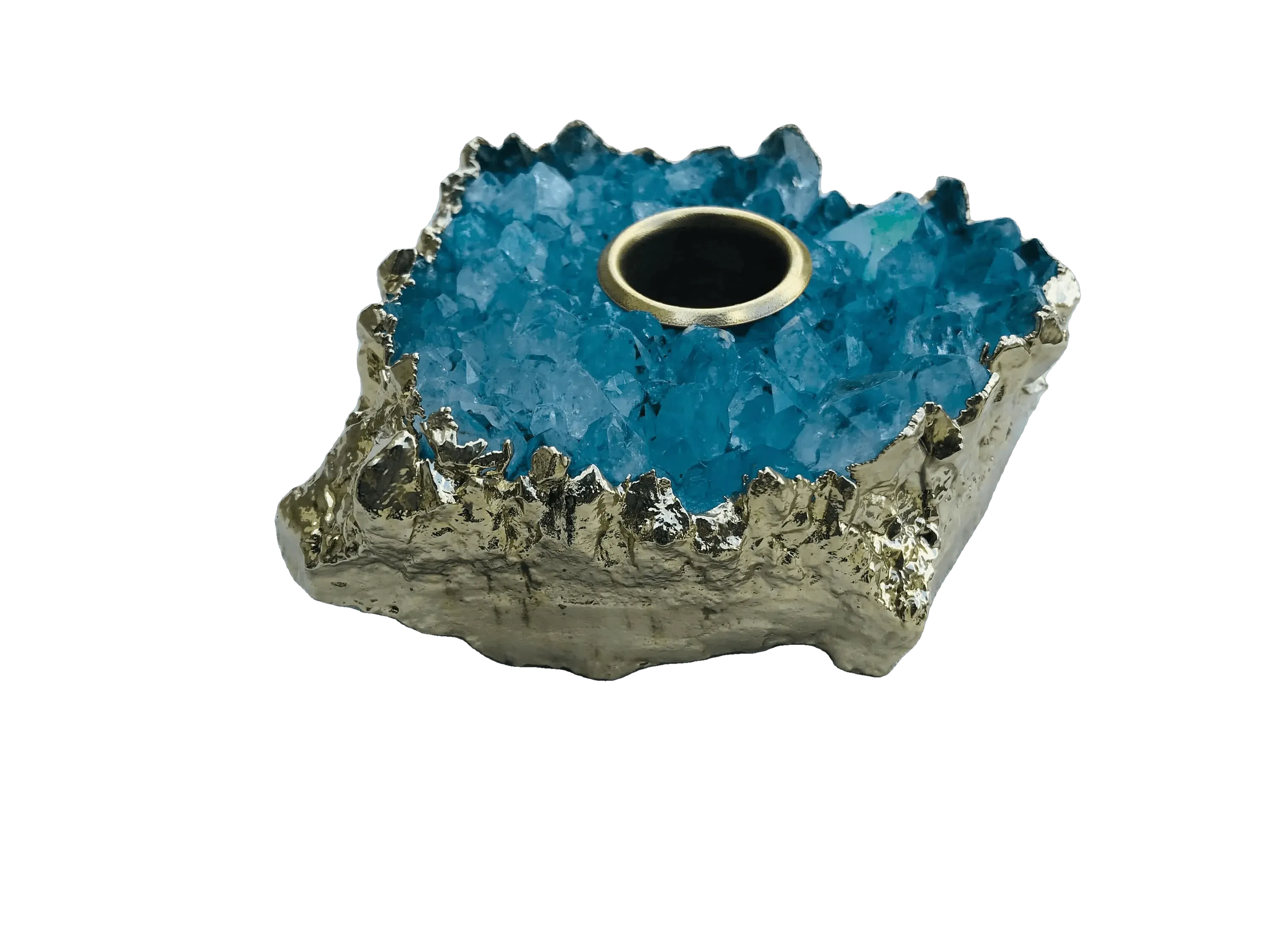 Blue Agate Gemstone Taper Candle Holder