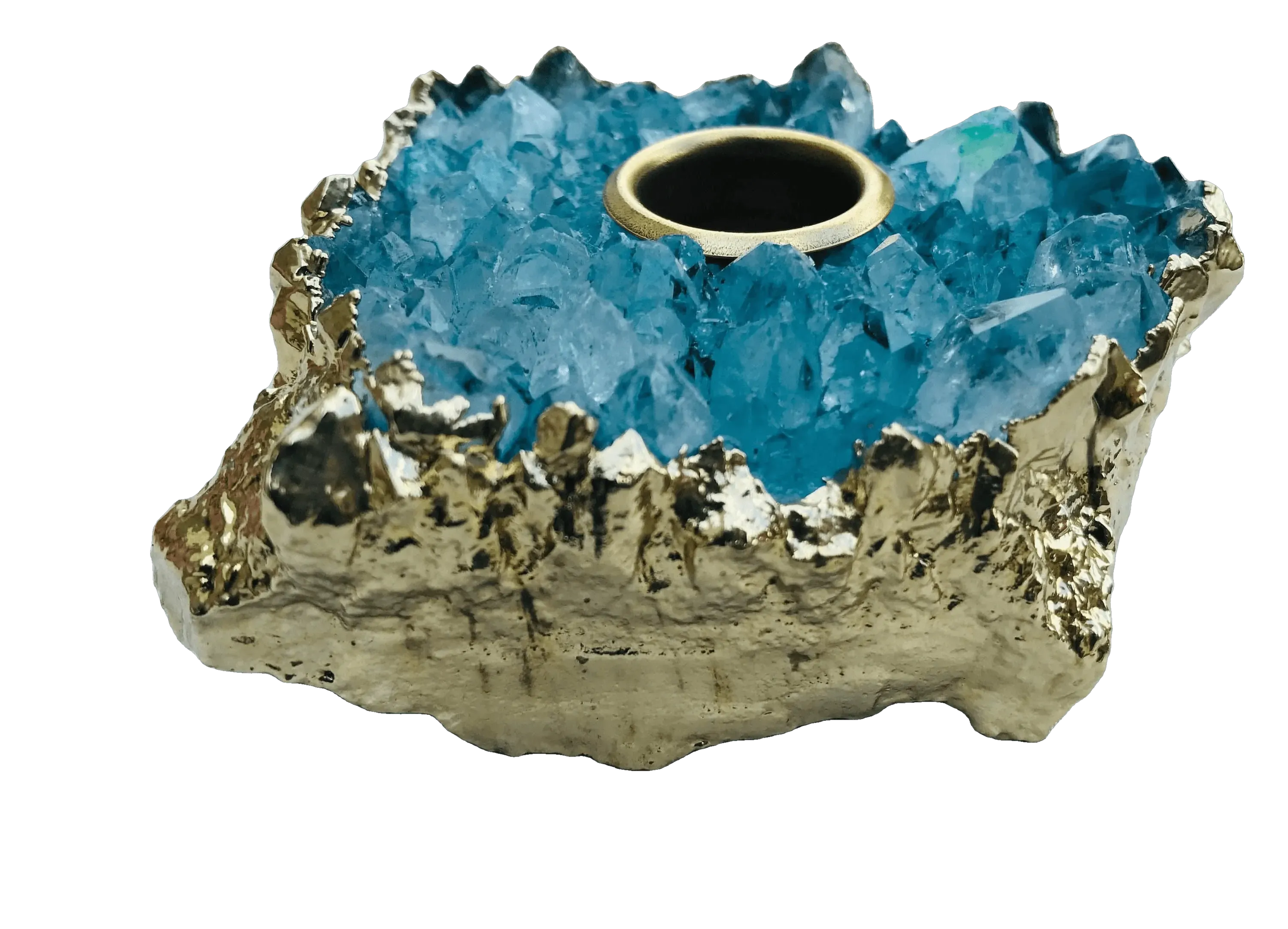 Blue Agate Gemstone Taper Candle Holder