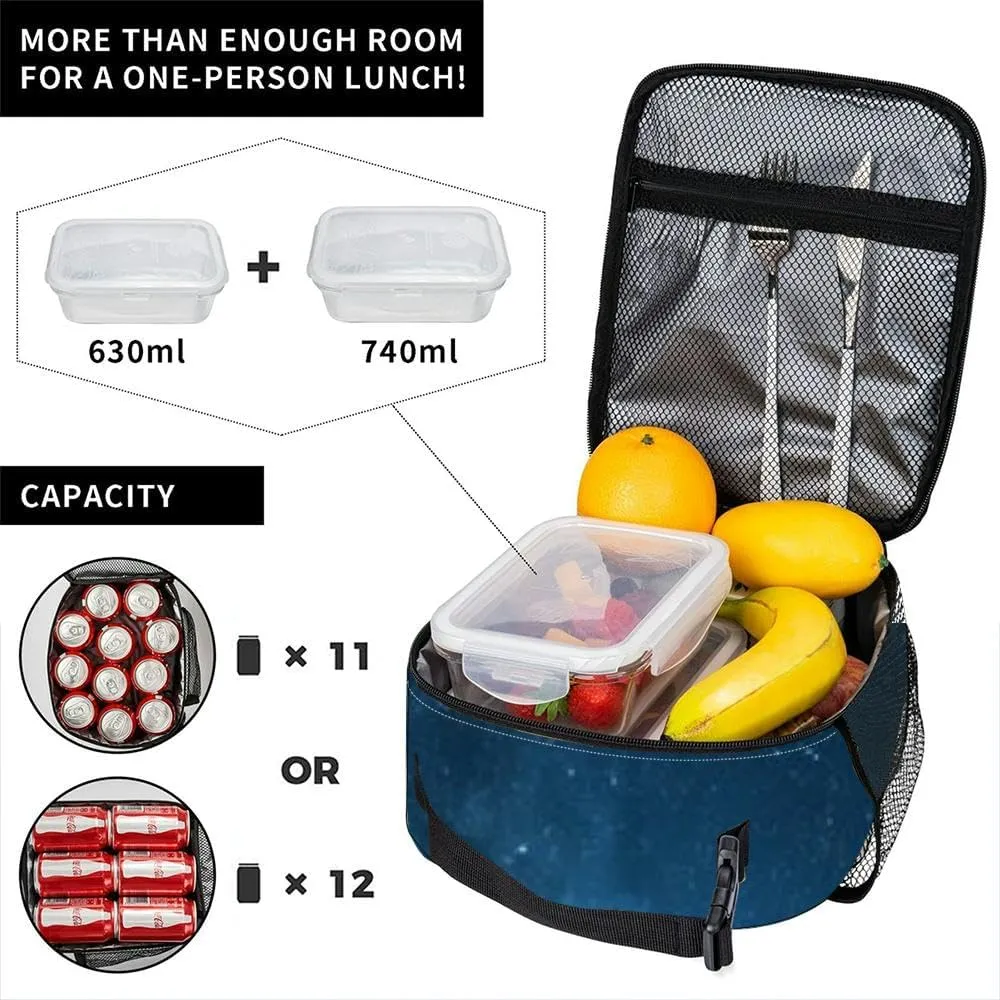 Blue dark night sky many stars above field trees Yellowstone park Insulated Iunch Bag for Men Woman Large Portable Waterproof Reusable Thermal Lunch Box with Pockets for Work Travel Picnic