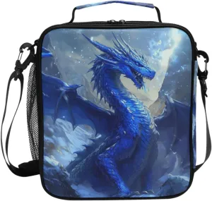 Blue Dragon Icy Scales Lunch Box for Girls Boys Insulated Lunch Bag with Adjustable Shoulder Strap Kids Children Thermal Lunchbox Tote Bags Cooler School Office Picnic