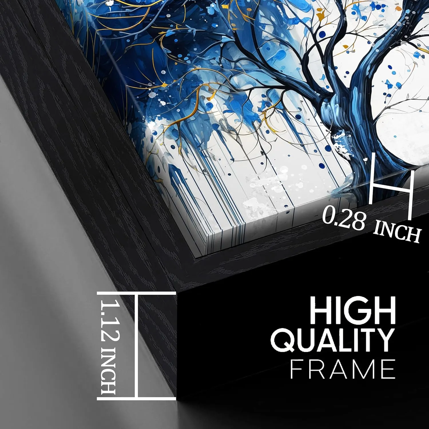 Blue Tree Wall Art for Bedroom - Modern Art Work for Wall Decor Living Room - Black Framed Wall Art Size 20" x 40"