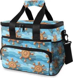 Blue Waves Anchor Ocean Map Cooler Bag Insulated Cooler Soft Sided Cooler 24 Can Portable Picnic Bag Large Leakproof Lunch Bag Box for Beach Grocery Camping Travel Car Men Women