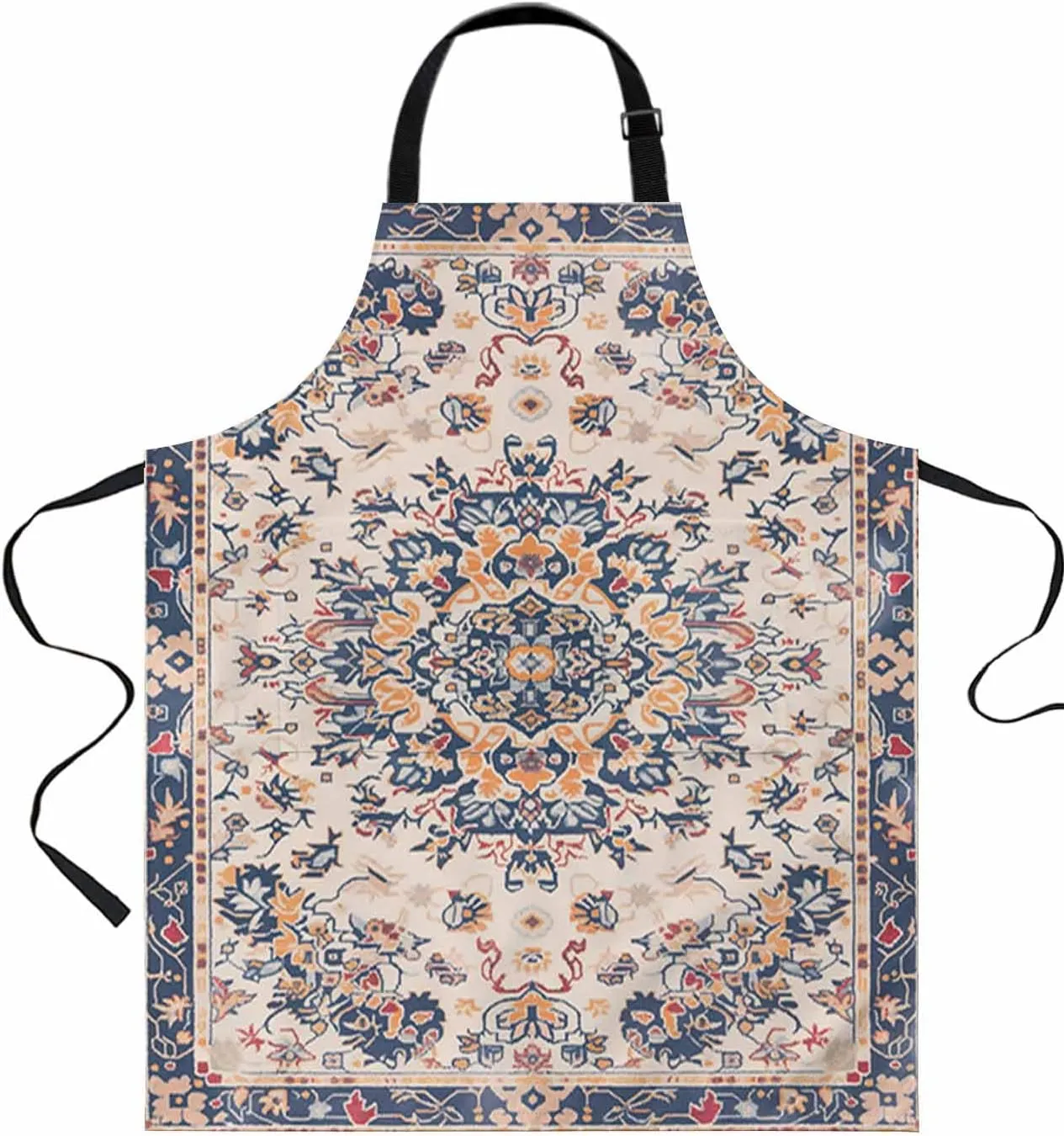 Boho Ethnic Flower Waterproof Apron With Pockets, Retro Bohemian Tribal Mandala Floral Kitchen Chefs Bib Cooking BBQ Grill Bake Adjustable Aprons for Women/Kids Home Garden Grooming Painting Gardening