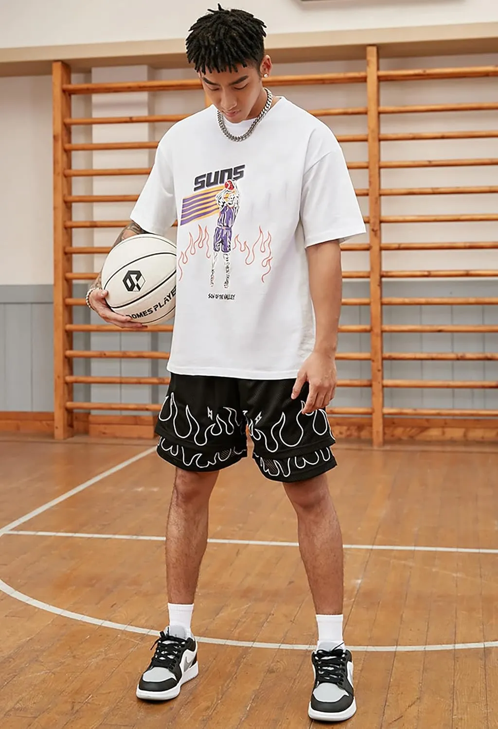 BOOMLEMON Men's Basketball Shorts Gym Workout Athletic Running Shorts Mesh Graphic Print Casual Short Pants