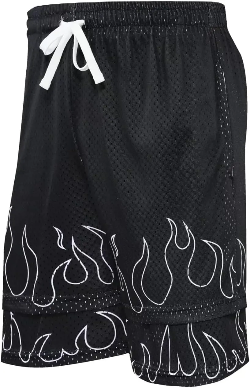 BOOMLEMON Men's Basketball Shorts Gym Workout Athletic Running Shorts Mesh Graphic Print Casual Short Pants