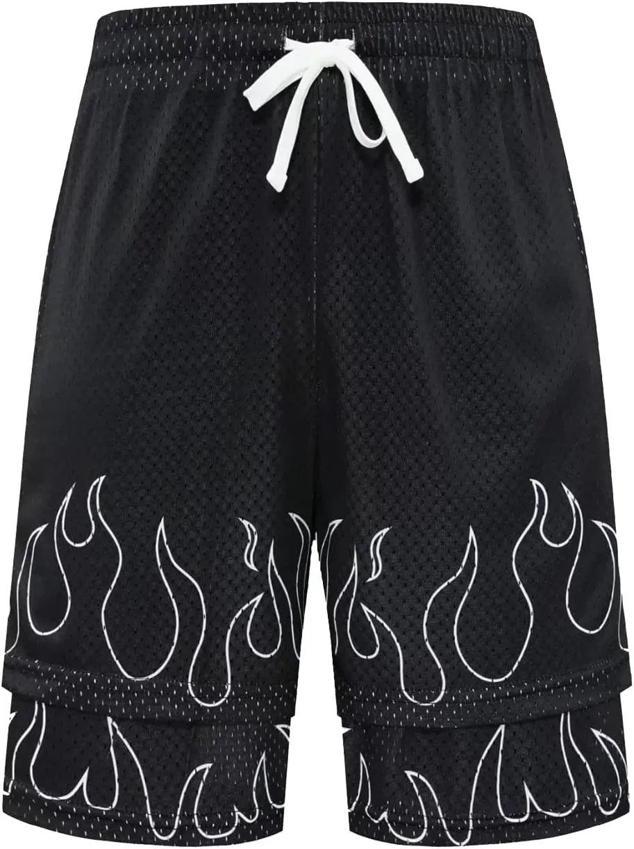 BOOMLEMON Men's Basketball Shorts Gym Workout Athletic Running Shorts Mesh Graphic Print Casual Short Pants