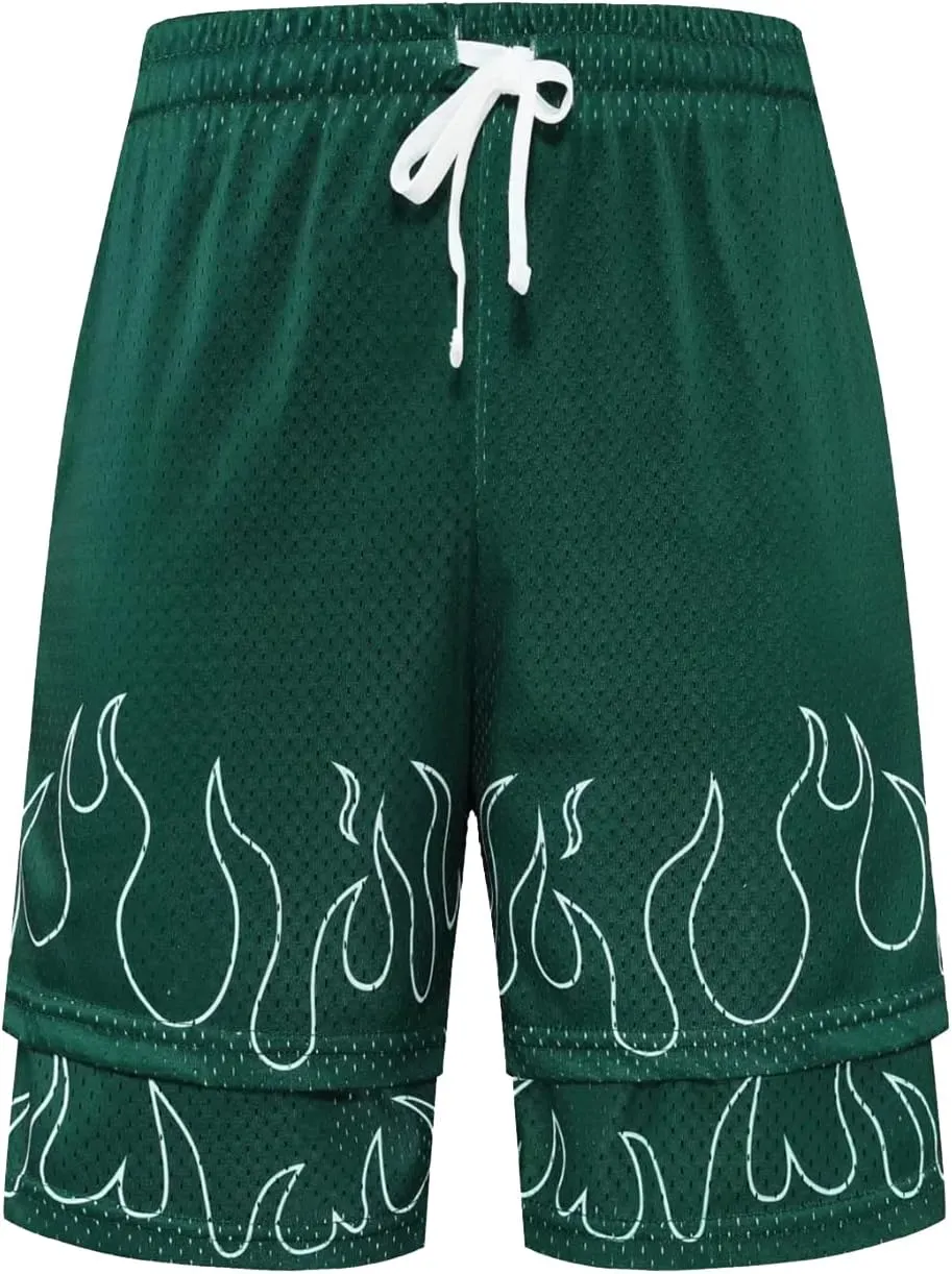 BOOMLEMON Men's Basketball Shorts Gym Workout Athletic Running Shorts Mesh Graphic Print Casual Short Pants