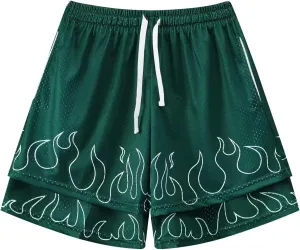 BOOMLEMON Men's Basketball Shorts Gym Workout Athletic Running Shorts Mesh Graphic Print Casual Short Pants