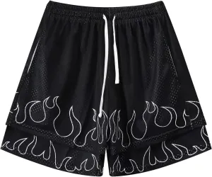 BOOMLEMON Men's Basketball Shorts Gym Workout Athletic Running Shorts Mesh Graphic Print Casual Short Pants