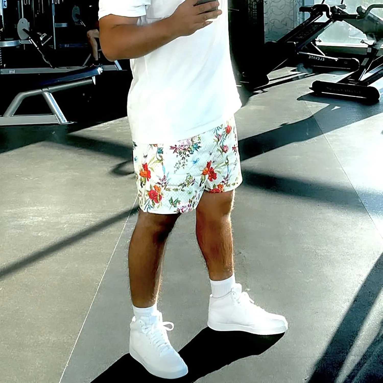 BOOMLEMON Mens Mesh Graphic Print Shorts Casual Fashion Cool Shorts Retro Active Gym Streetwear Short Pants