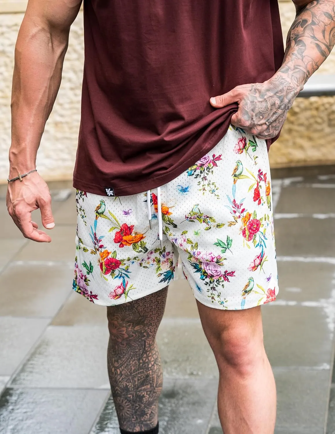 BOOMLEMON Mens Mesh Graphic Print Shorts Casual Fashion Cool Shorts Retro Active Gym Streetwear Short Pants