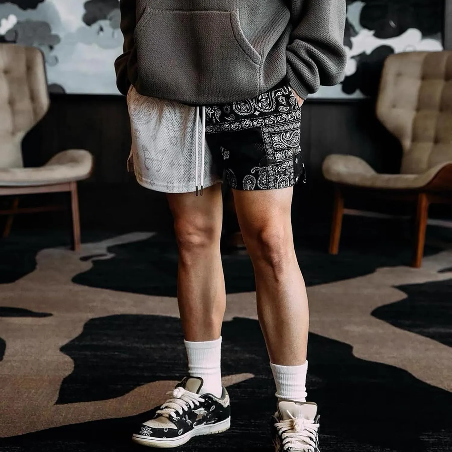 BOOMLEMON Mens Paisley Shorts Mesh Graphic Print Retro Casual Shorts Athletic Gym Basketball Running Short Pants