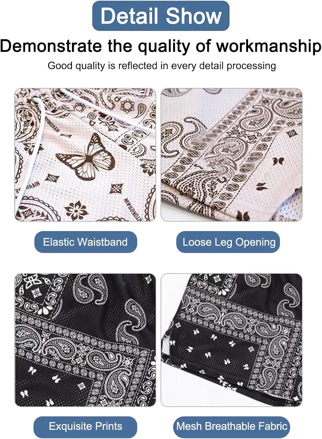 BOOMLEMON Mens Paisley Shorts Mesh Graphic Print Retro Casual Shorts Athletic Gym Basketball Running Short Pants