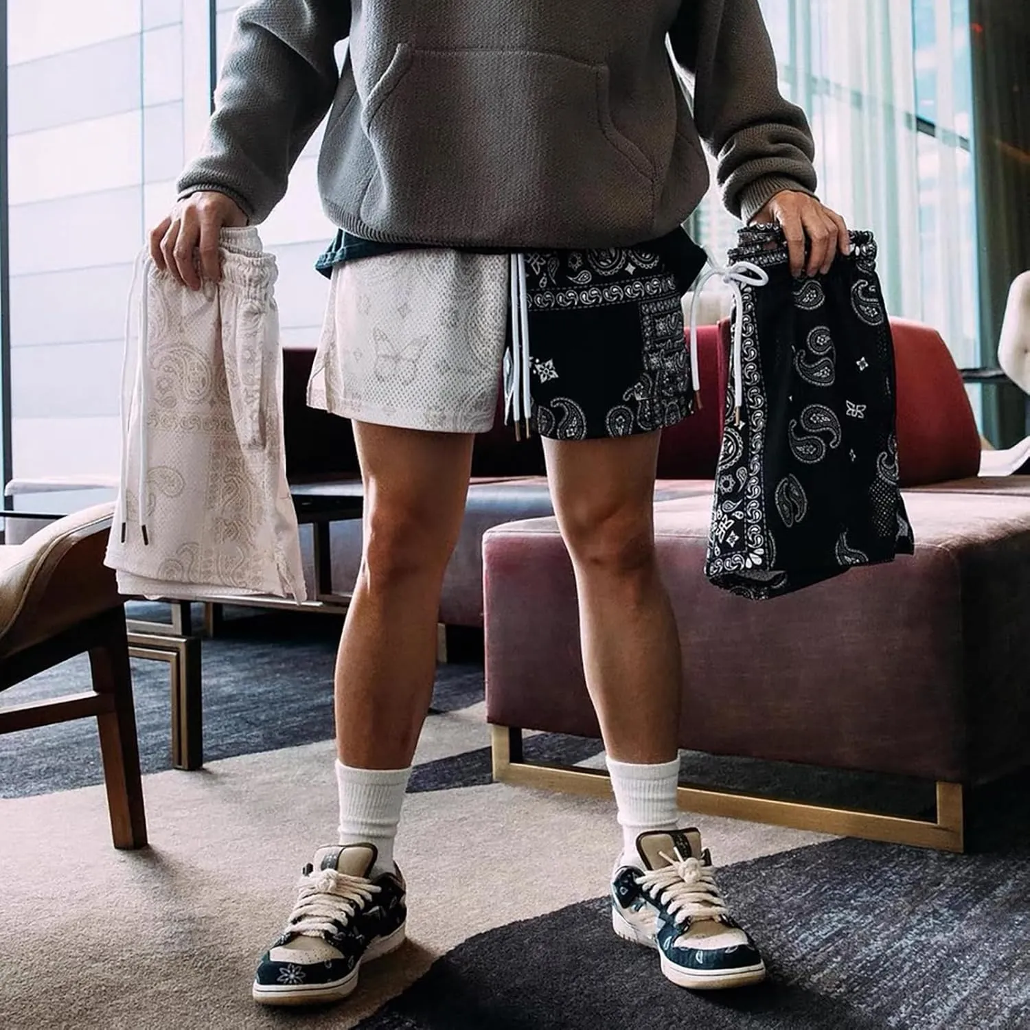BOOMLEMON Mens Paisley Shorts Mesh Graphic Print Retro Casual Shorts Athletic Gym Basketball Running Short Pants