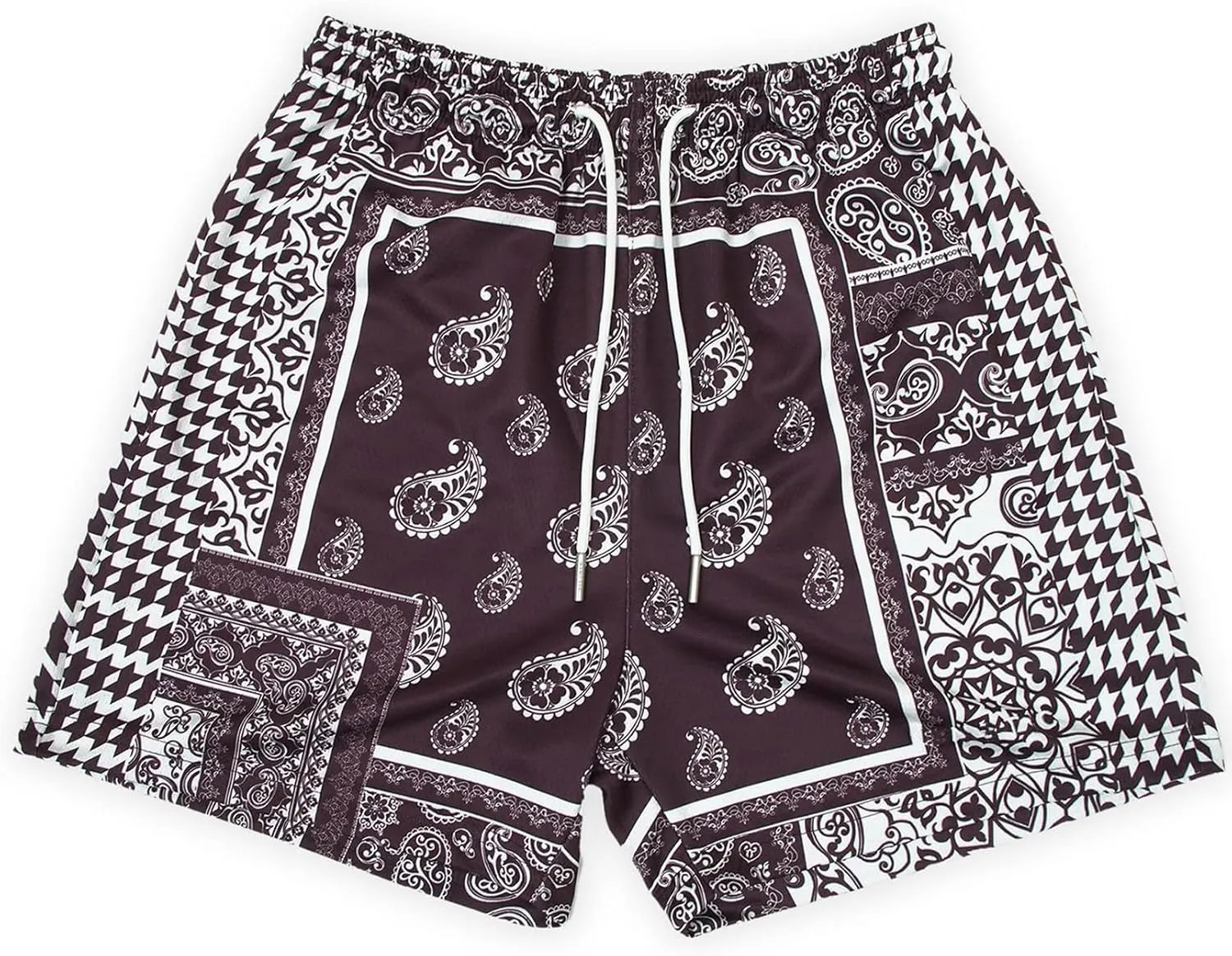 BOOMLEMON Men's Retro Paisley Shorts Mesh Print Casual Beach Shorts Athletic Gym Workout Running Short Pants