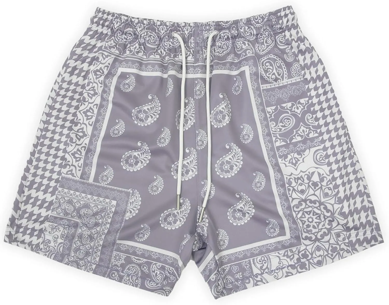 BOOMLEMON Men's Retro Paisley Shorts Mesh Print Casual Beach Shorts Athletic Gym Workout Running Short Pants