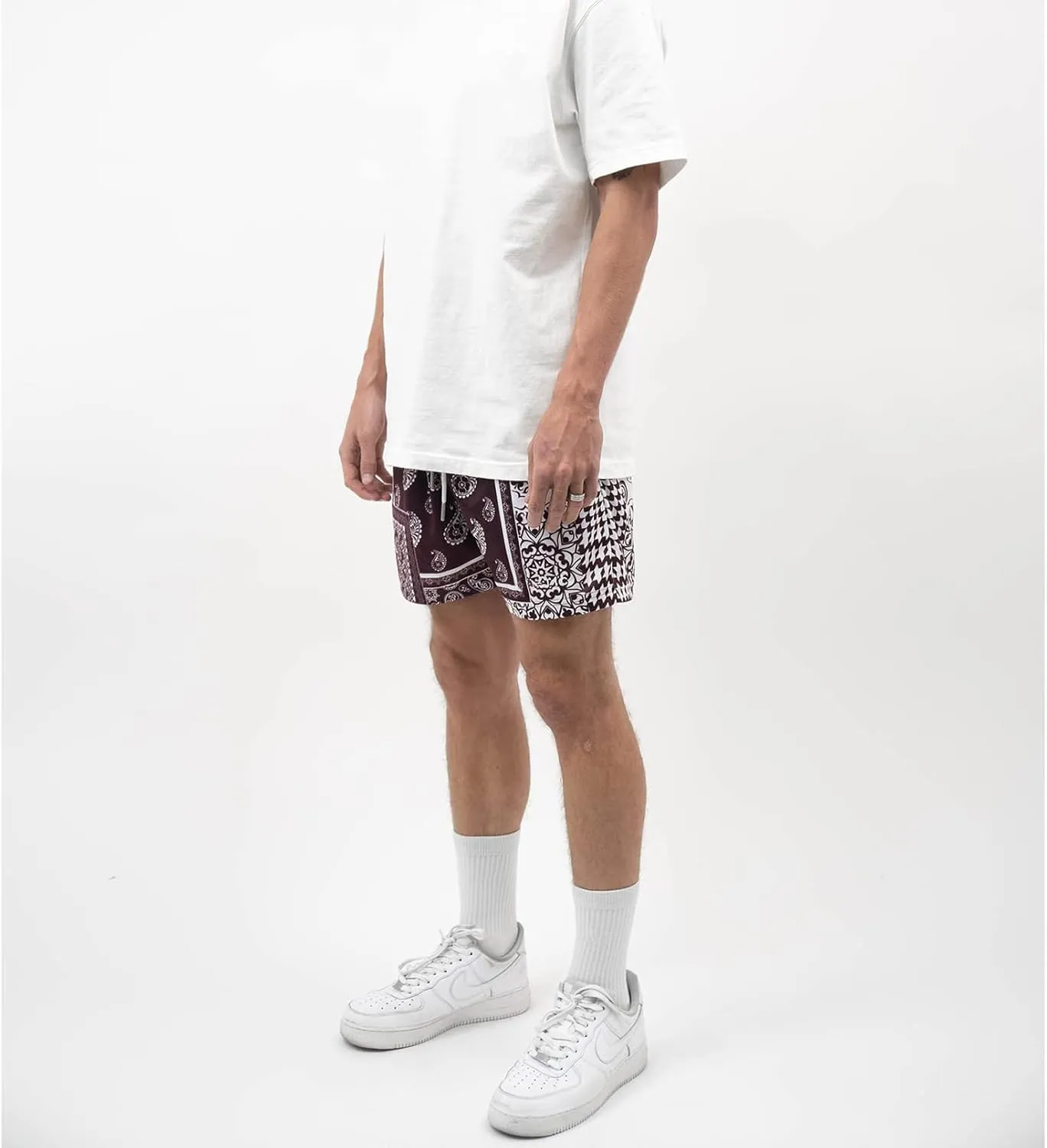 BOOMLEMON Men's Retro Paisley Shorts Mesh Print Casual Beach Shorts Athletic Gym Workout Running Short Pants