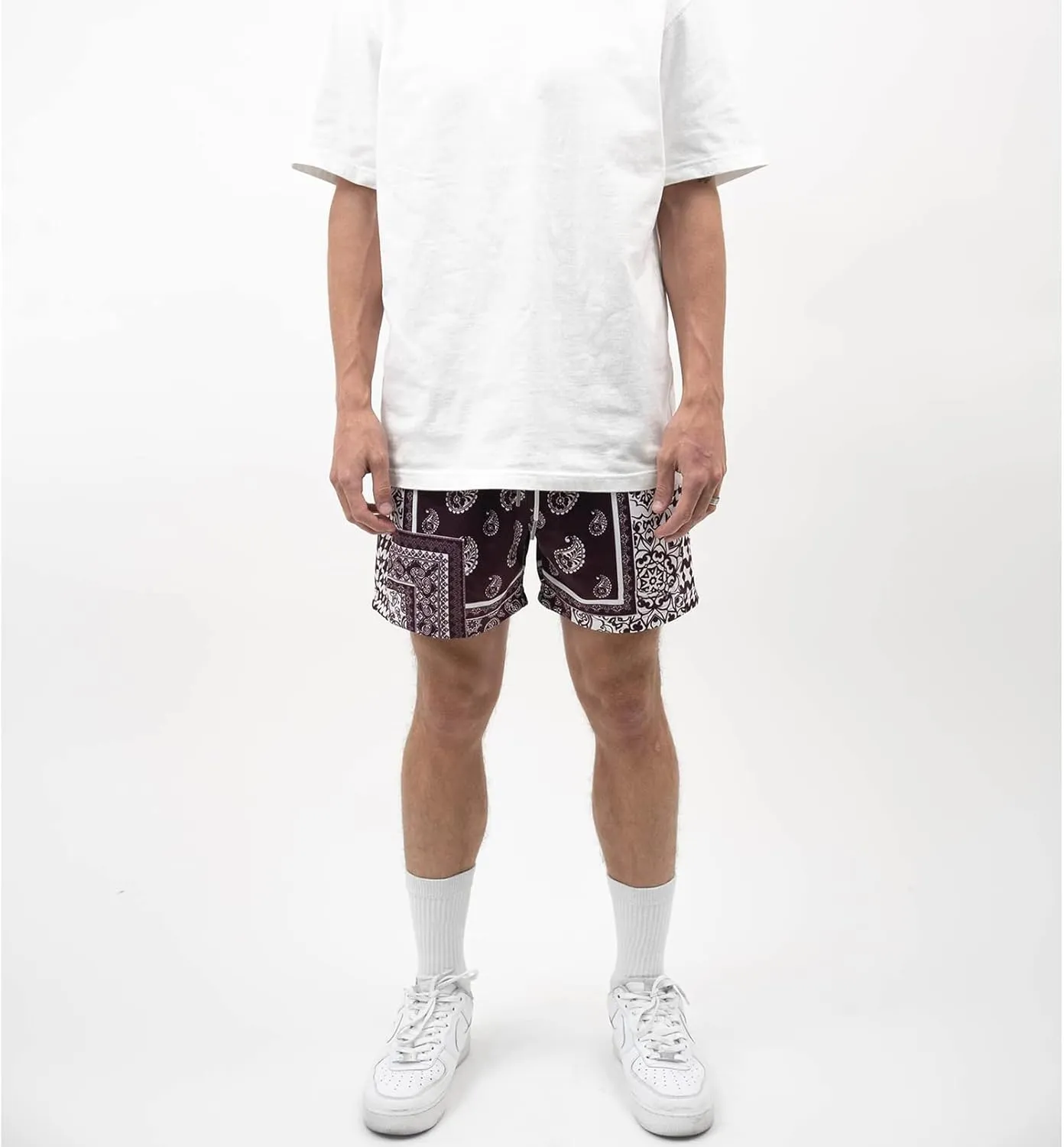 BOOMLEMON Men's Retro Paisley Shorts Mesh Print Casual Beach Shorts Athletic Gym Workout Running Short Pants