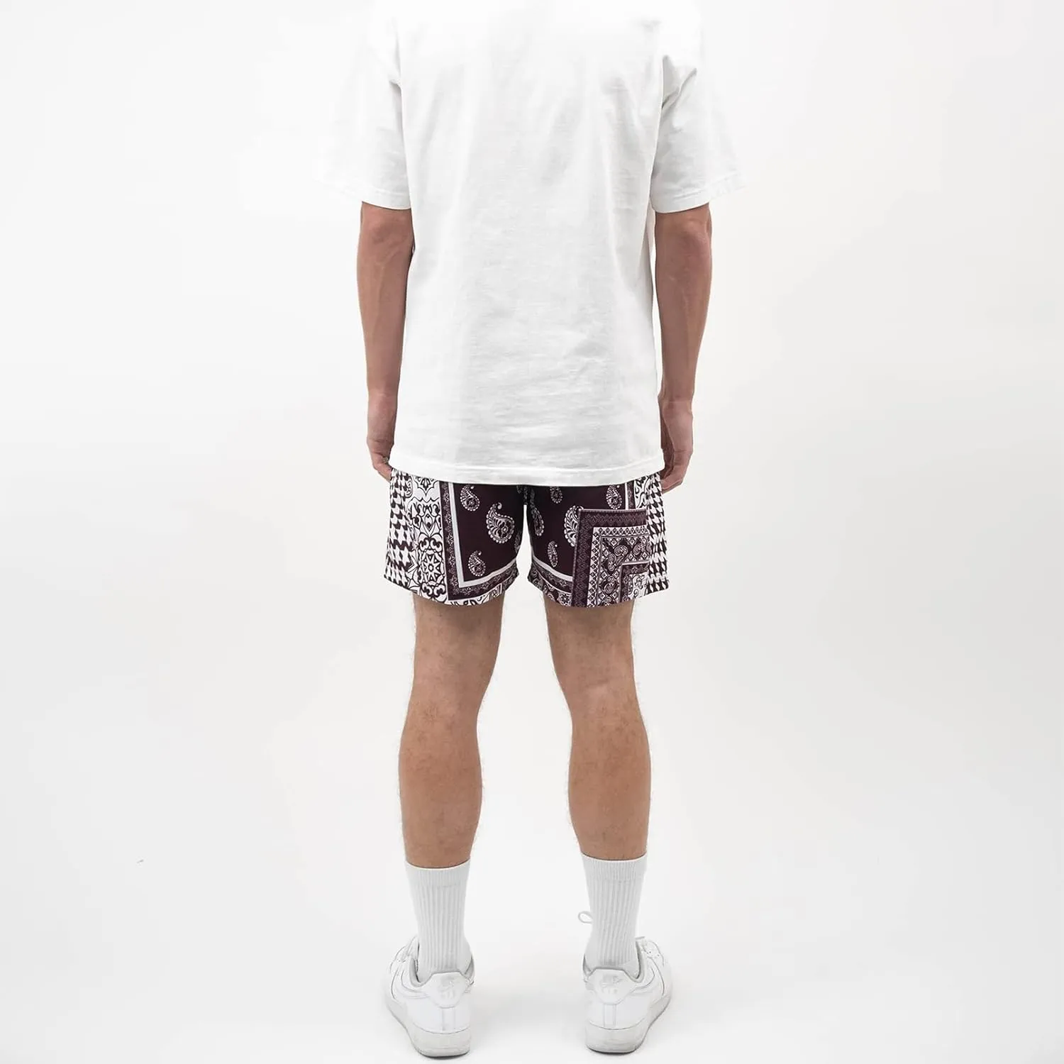 BOOMLEMON Men's Retro Paisley Shorts Mesh Print Casual Beach Shorts Athletic Gym Workout Running Short Pants