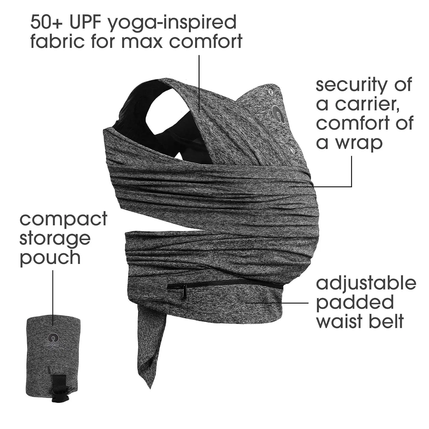 Boppy Baby Carrier - ComfyFit, Heathered Gray, Hybrid Wrap, 3 Carrying Positions, 0m  8-35lbs, Soft Yoga-Inspired Fabric with Integrated Storage Pouch
