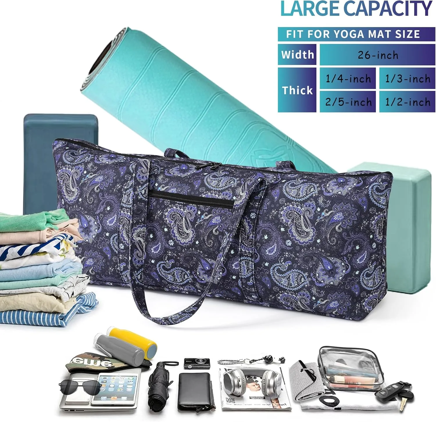 Boulder Bee | Yoga Mat Bag | Large Yoga Mat Carrier with Wet Pocket | Yoga Gifts | Gym Tote Bag for Women