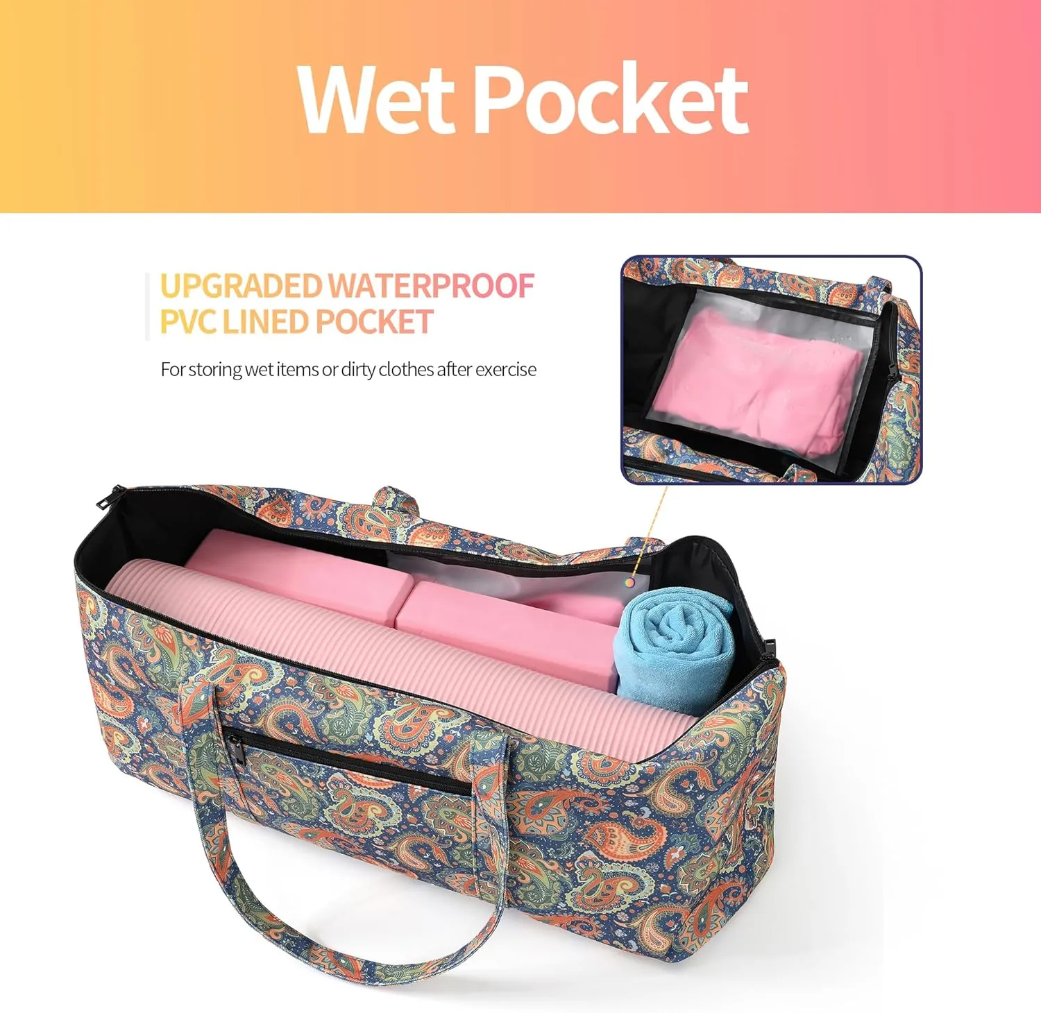 Boulder Bee | Yoga Mat Bag | Large Yoga Mat Carrier with Wet Pocket | Yoga Gifts | Gym Tote Bag for Women