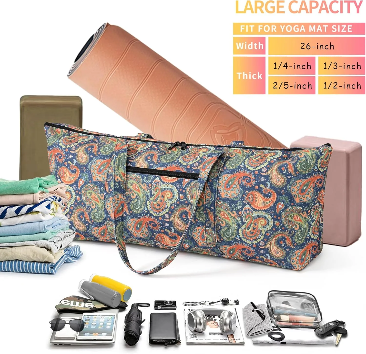 Boulder Bee | Yoga Mat Bag | Large Yoga Mat Carrier with Wet Pocket | Yoga Gifts | Gym Tote Bag for Women