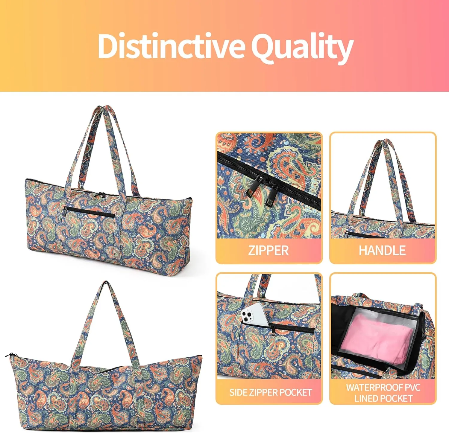 Boulder Bee | Yoga Mat Bag | Large Yoga Mat Carrier with Wet Pocket | Yoga Gifts | Gym Tote Bag for Women