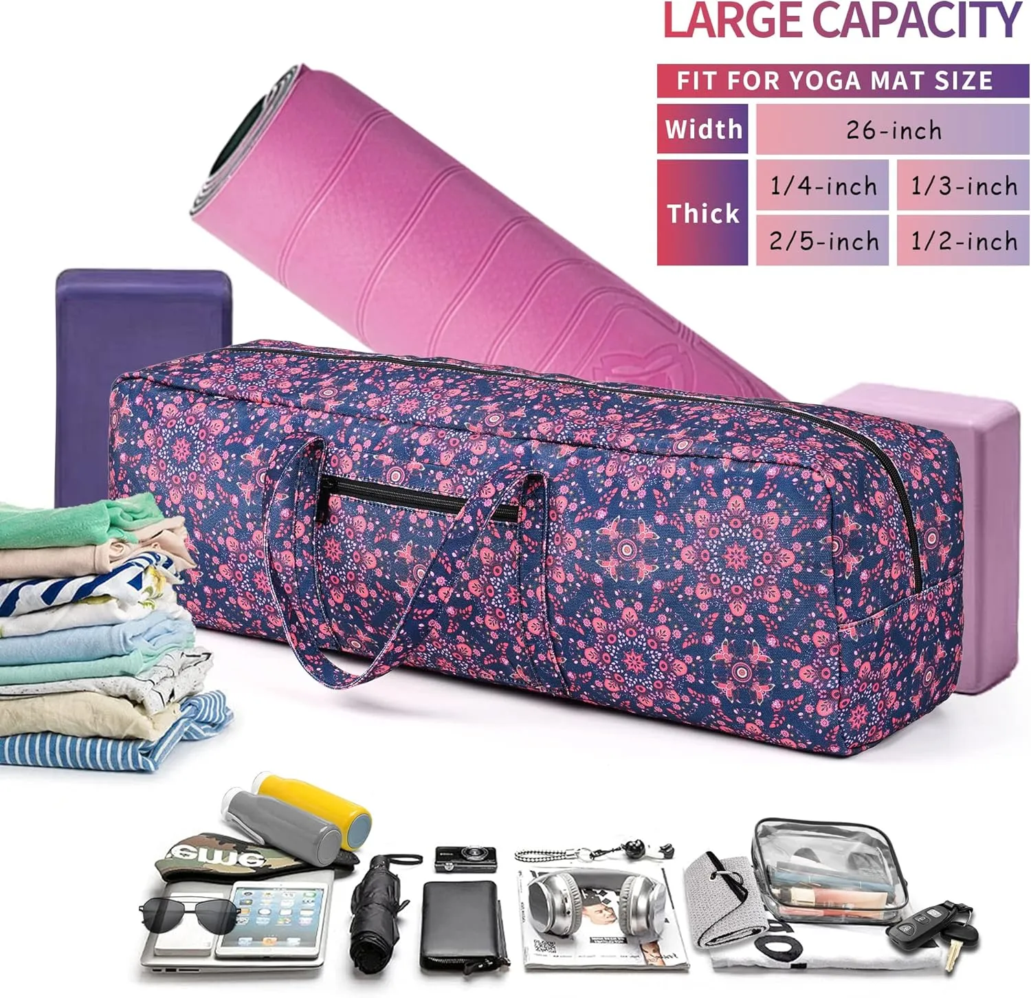 Boulder Bee | Yoga Mat Bag | Large Yoga Mat Carrier with Wet Pocket | Yoga Gifts | Gym Tote Bag for Women