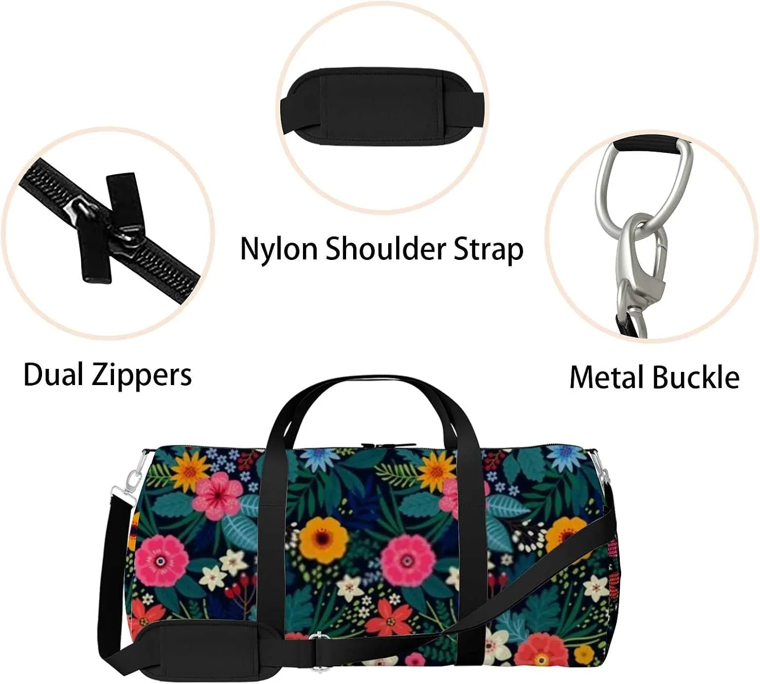 Bright Colorful Floral Leaves Sports Duffel Bag Travel Gym Tote Bags Lightweight Durable Shoulder Strap Waterproof Polyester Outside Mesh Pocket Overnight Trip Duffel Bag for Women Men