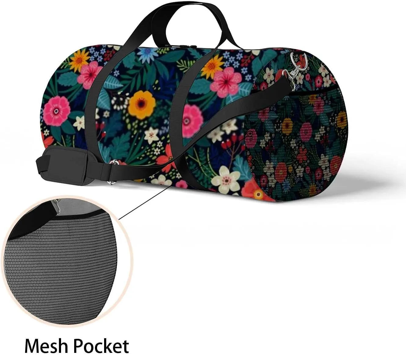 Bright Colorful Floral Leaves Sports Duffel Bag Travel Gym Tote Bags Lightweight Durable Shoulder Strap Waterproof Polyester Outside Mesh Pocket Overnight Trip Duffel Bag for Women Men